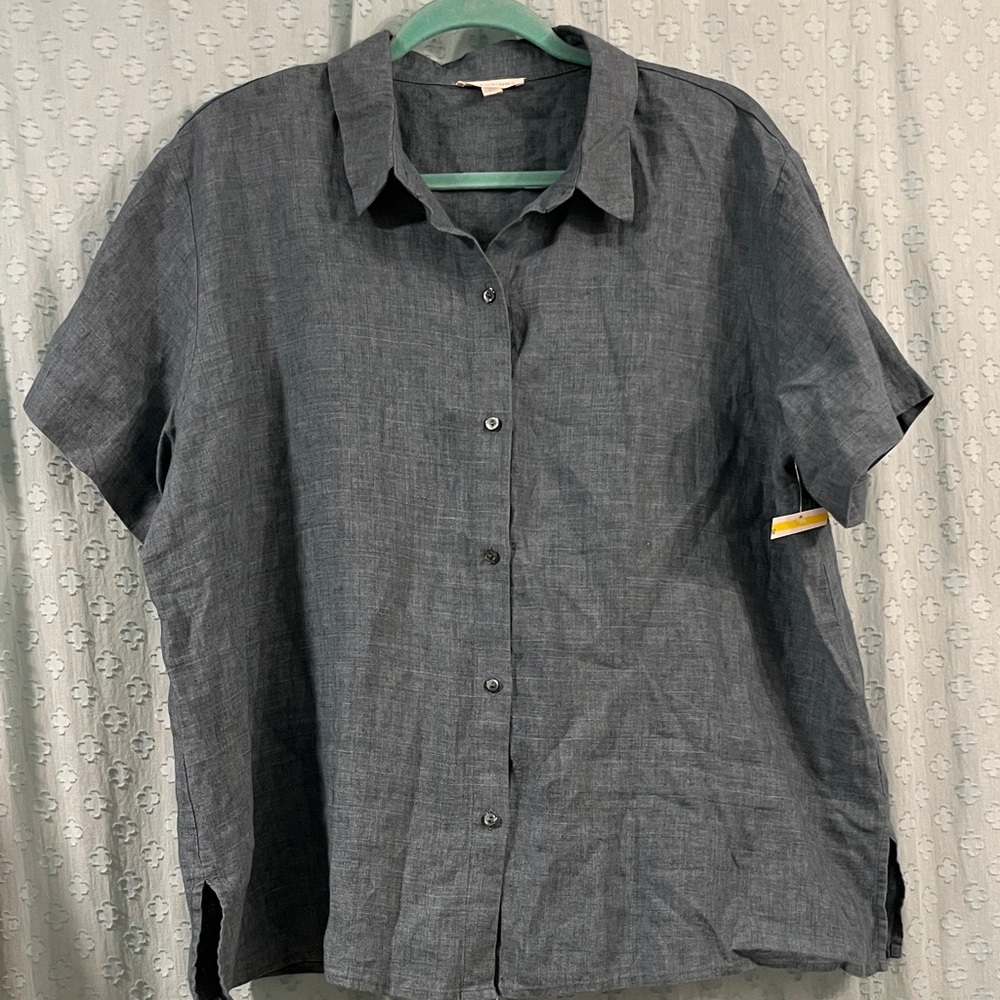 Eileen Fisher linen short sleeve button down.
